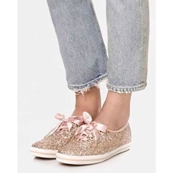 KATE SPADE NEW YORK Keds X Champion Glitter Sneakers In Rose Gold Size 8.5 - Picture 2 of 10